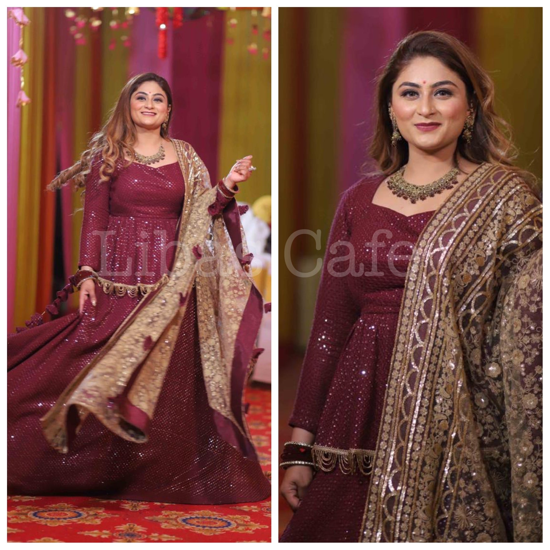 Client In Our Maroon Lakhnavi Peplum